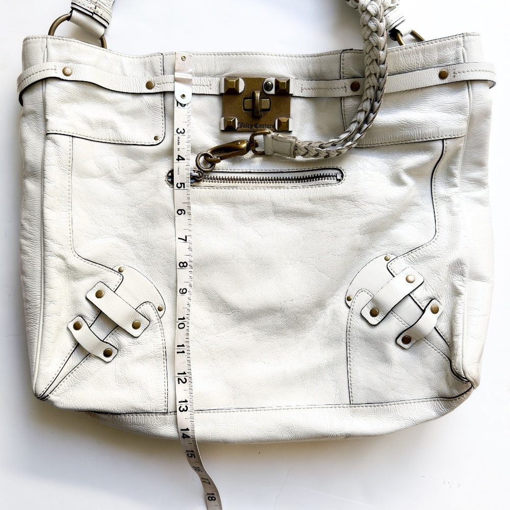 Y2K Juicy Couture Large Leather Purse White Tote Patent Leather Bag w. Dust Bag - Picture 5 of 13